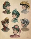 1883 Le Bon Ton Hand Colored Victorian Print ~ Women's Hats, Millinery