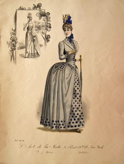 1887 Antique Hand Colored Fashion Print ~ Visiting Costume