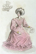 1829 Antique Hand-Colored Fashion Print ~ Dinner Dress