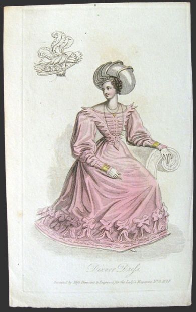 1829 Antique Hand-Colored Fashion Print ~ Dinner Dress