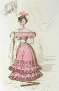 1828 Antique Hand-Colored Fashion Print ~ Party Dress