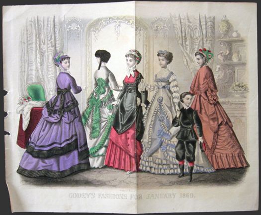1869 Godey's Hand-Colored Antique Fashion Print