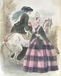 Les Modes Parisiennes Antique Hand-Colored Fashion Print ~ Women with Horse