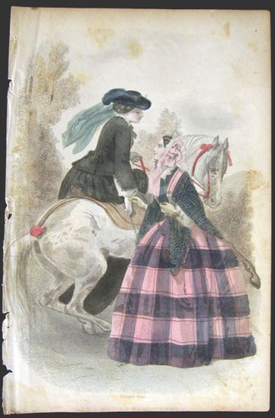 Les Modes Parisiennes Antique Hand-Colored Fashion Print ~ Women with Horse