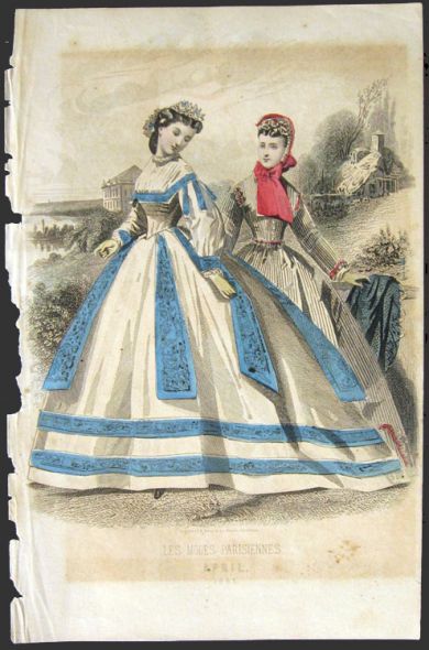 1865 Les Modes Parisiennes Antique Hand-Colored Fashion Print