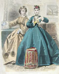Les Modes Parisiennes Antique Hand-Colored Fashion Print ~ Women at Art Gallery