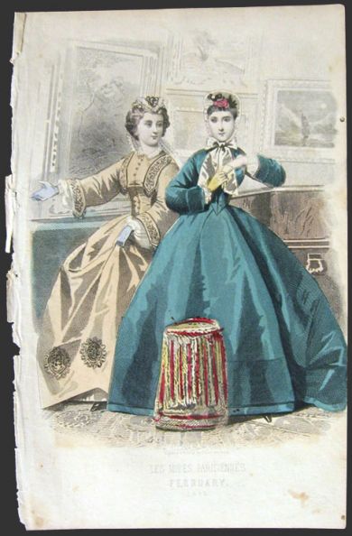 Les Modes Parisiennes Antique Hand-Colored Fashion Print ~ Women at Art Gallery