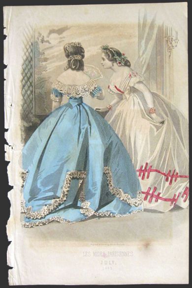 1865 Les Modes Parisiennes Antique Hand-Colored Fashion Print