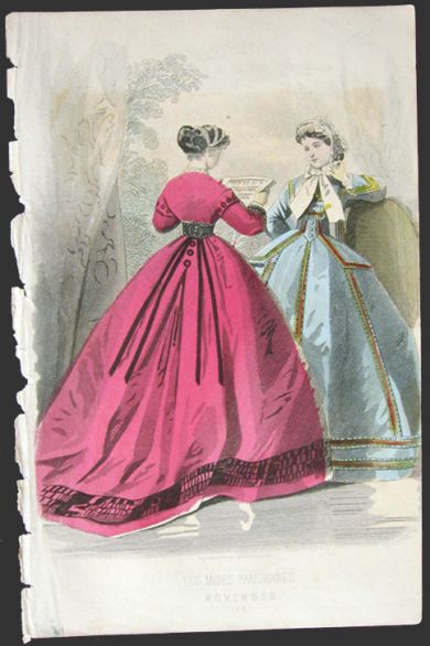 1865 Les Modes Parisiennes Antique Hand-Colored Fashion Print