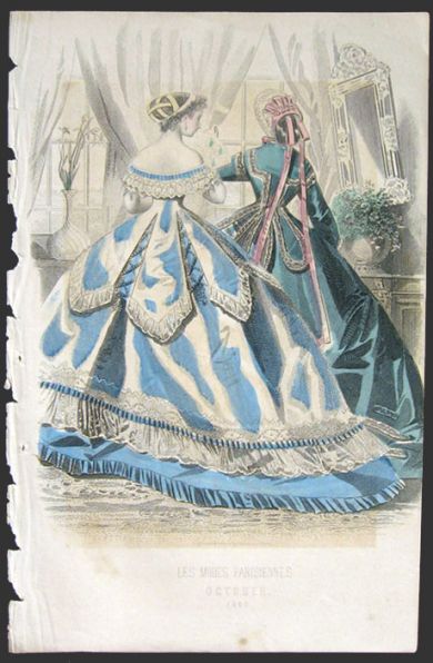 1865 Les Modes Parisiennes Antique Hand-Colored Fashion Print