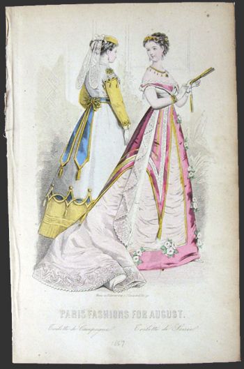 1867 Paris Fashions ~ Antique Hand-Colored Print