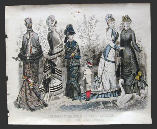 1879 Les Modes Parisiennes Antique Hand-Colored Print ~ Women with Swans