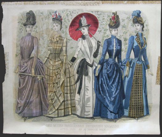1888 Les Modes Parisiennes Antique Hand-Colored Print ~ Afternoon Walk