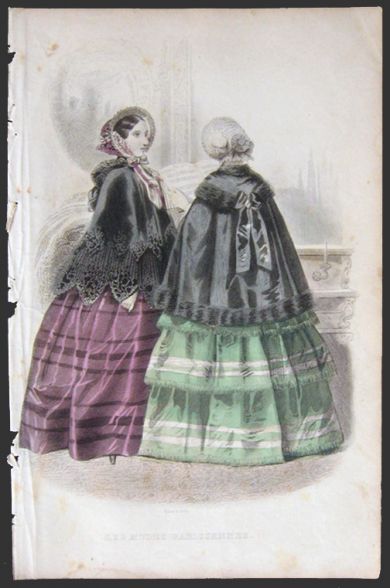 Les Modes Parisiennes Antique Hand-Colored Fashion Print ~ Women in Capes
