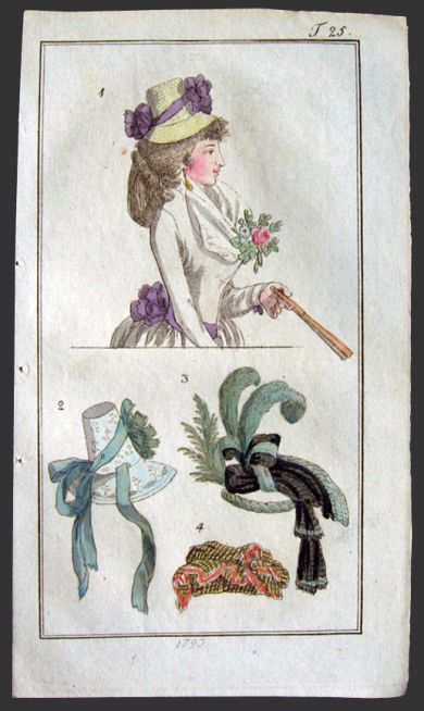 1793 Antique Hand-Colored Fashion Print ~ Hats