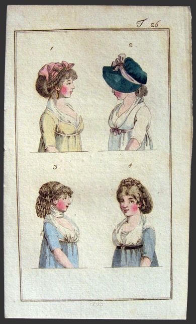 1798 Antique Hand-Colored Fashion Print ~ Regency Style