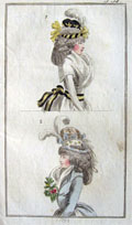 1792 Antique Hand-Colored Fashion Print ~ Elaborate Feather Hats
