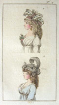 1798 Antique Hand-Colored Fashion Print ~ Feather Hats