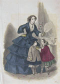 Les Modes Parisiennes Antique Hand-Colored Fashion Print ~ Woman with Kids