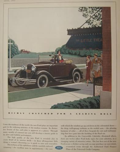 1931 Ford Cabriolet Convertible Ad ~ Little Theatre