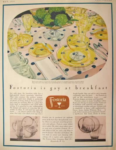 1931 Fostoria Glass Ad ~ Topaz Depression