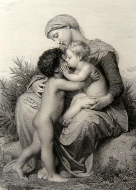 Young Brothers Embracing ~ Antique Print ~ Bouguereau