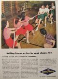 1945 Goodyear Rubber Ad ~ Girl's Gym Photo ~ Tug Of War