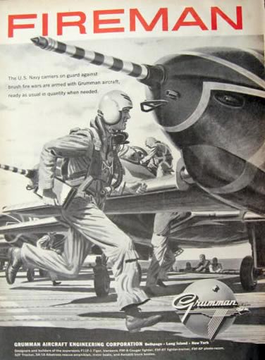 1956 Grumman Aircraft Ad ~ Navy Carriers ~ Fireman