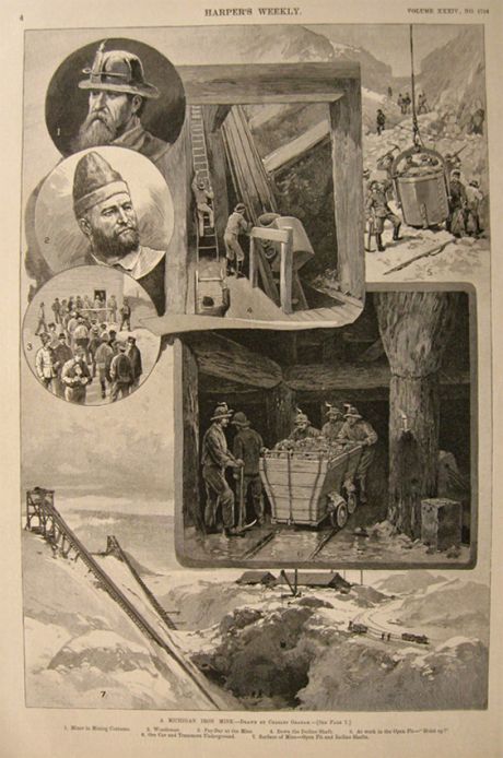 1890 Michigan Iron Mine ~ Antique Engraving