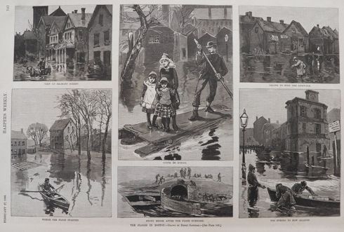 1886 Boston Stony Brook Flood Antique Print & Article ~ Harper's Weekly