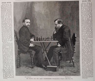 1886 Zukertort & Steinitz Chess Match ~ Antique Print & Article