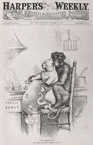 1886 Thomas Nast Cover Print ~ Monkey Cats-Paw Chesnuts