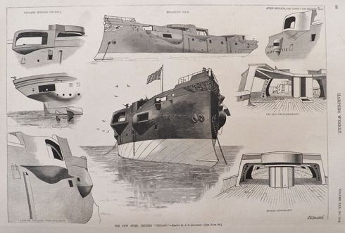 1886 Navy Cruiser "U.S.S. Chicago" Antique Print ~ Harper's Weekly
