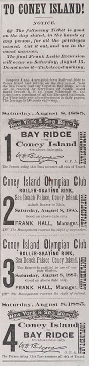 1885 Coney Island Tickets ~ Railroad & Skating Rink Pass