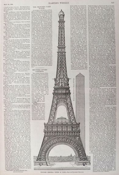 1886 Proposed Eiffel Tower Print & Article ~ Harper's Weekly