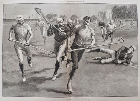 1886 Lacrosse Players ~ Large Antique Print & Article