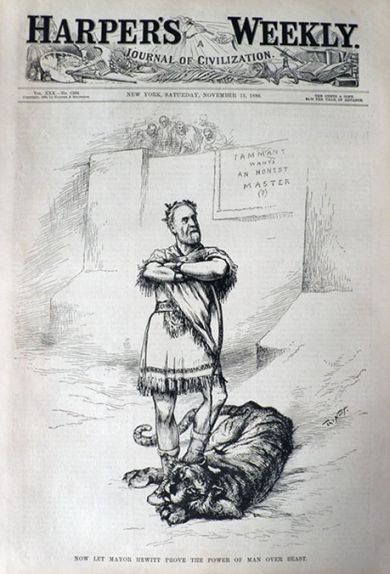 1886 Thomas Nast Cover Print ~ Mayor Hewitt Man Over Beast