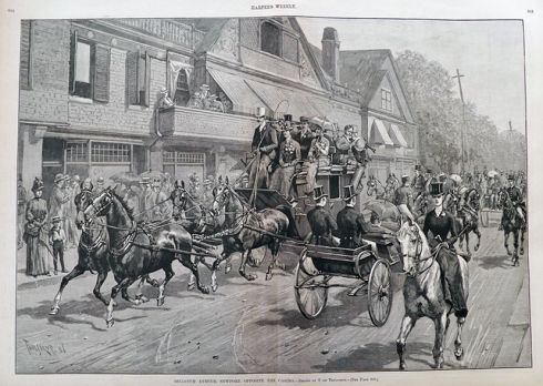 1886 Newport, RI Horse-Driven Coach Parade ~ Antique Print & Article