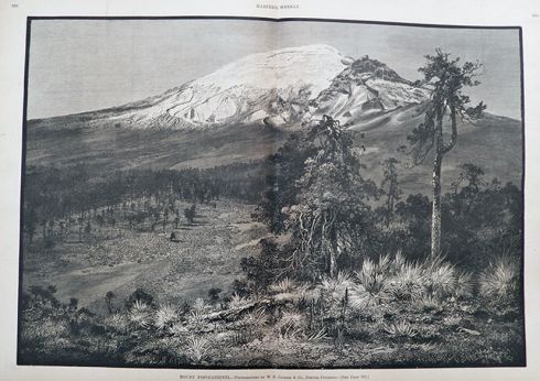 1886 Mount Popocatepetl LARGE Antique Print Engraving