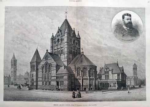 1886 Trinity Church, Boston ~ Antique Woodcut Print ~ Harper's Weekly