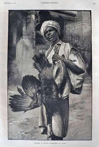 1886 Egyptian Man with Turkey ~ Antique Print Engraving