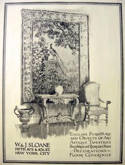 1919 W & J Sloane Ad ~ Peacock Tapestry