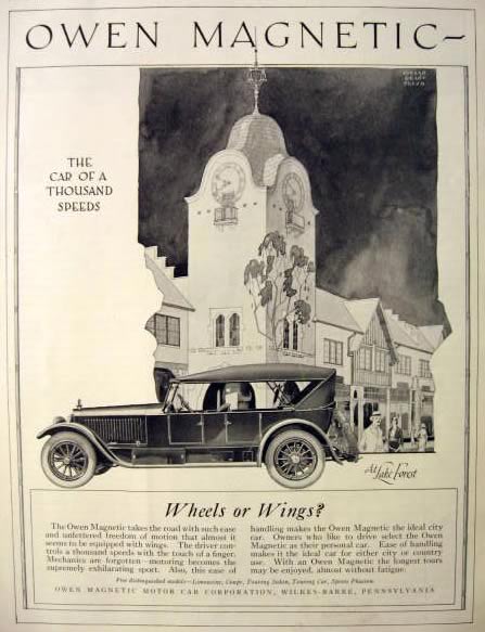 1920 Owen Magnetic Automobile Ad ~ Lake Forest
