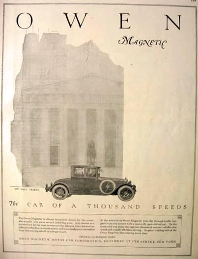 1920 Owen Magnetic Automobile Ad ~ Wall Street