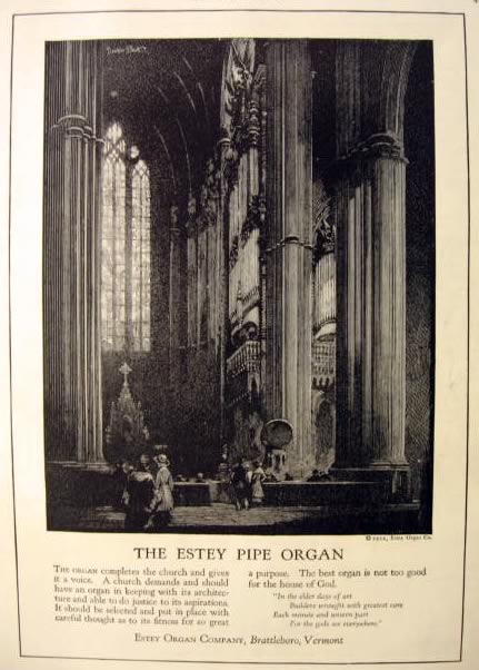 1922 Estey Pipe Organ in Church Ad ~ Franklin Booth Art