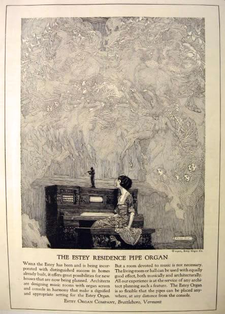 1922 Estey Pipe Organ Ad ~ Gorgeous Franklin Booth Art