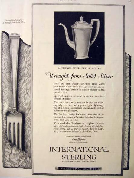 1922 International Sterling Ad ~ Pantheon Pattern