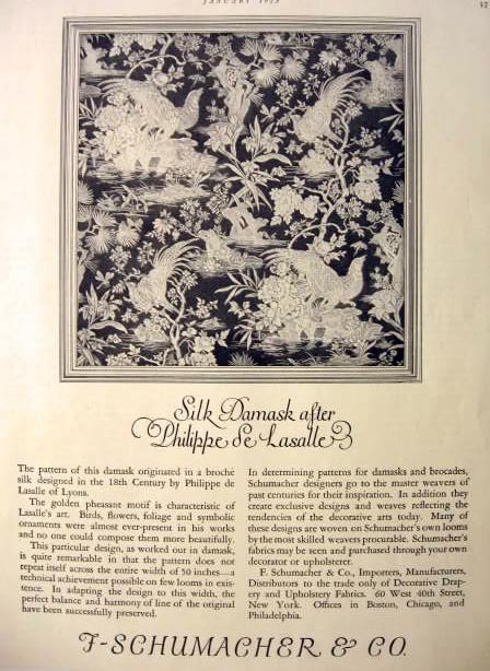 1923 F. Schumacher Fabric Ad ~ Philippe de Lasalle