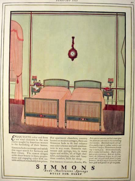 1923 Simmons Bed & Mattress Ad ~ Pale Apricot Bedroom