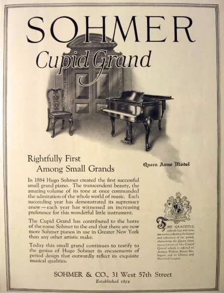1923 Sohmer Cupid Grand Piano Ad ~ Queen Anne Model